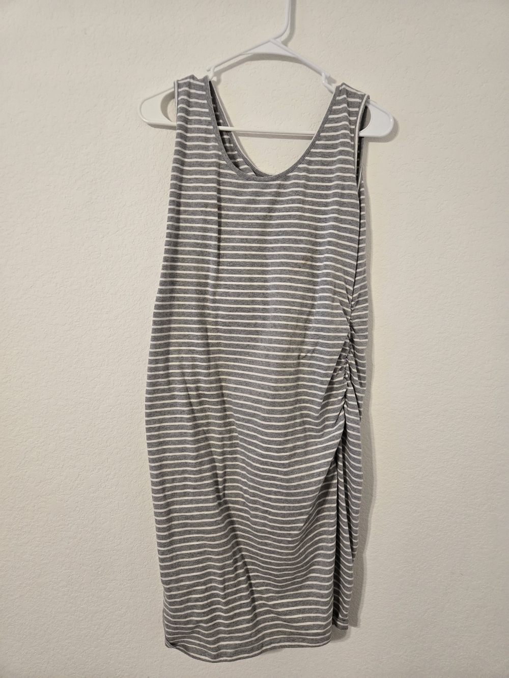 Striped Gray & White Sleeveless Maternity Day Dress